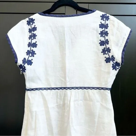 Boden Bea Linen Embroidered Dress - Cabin Blue Ticking Stripe Size US 2 (2R) - Picture 11 of 16